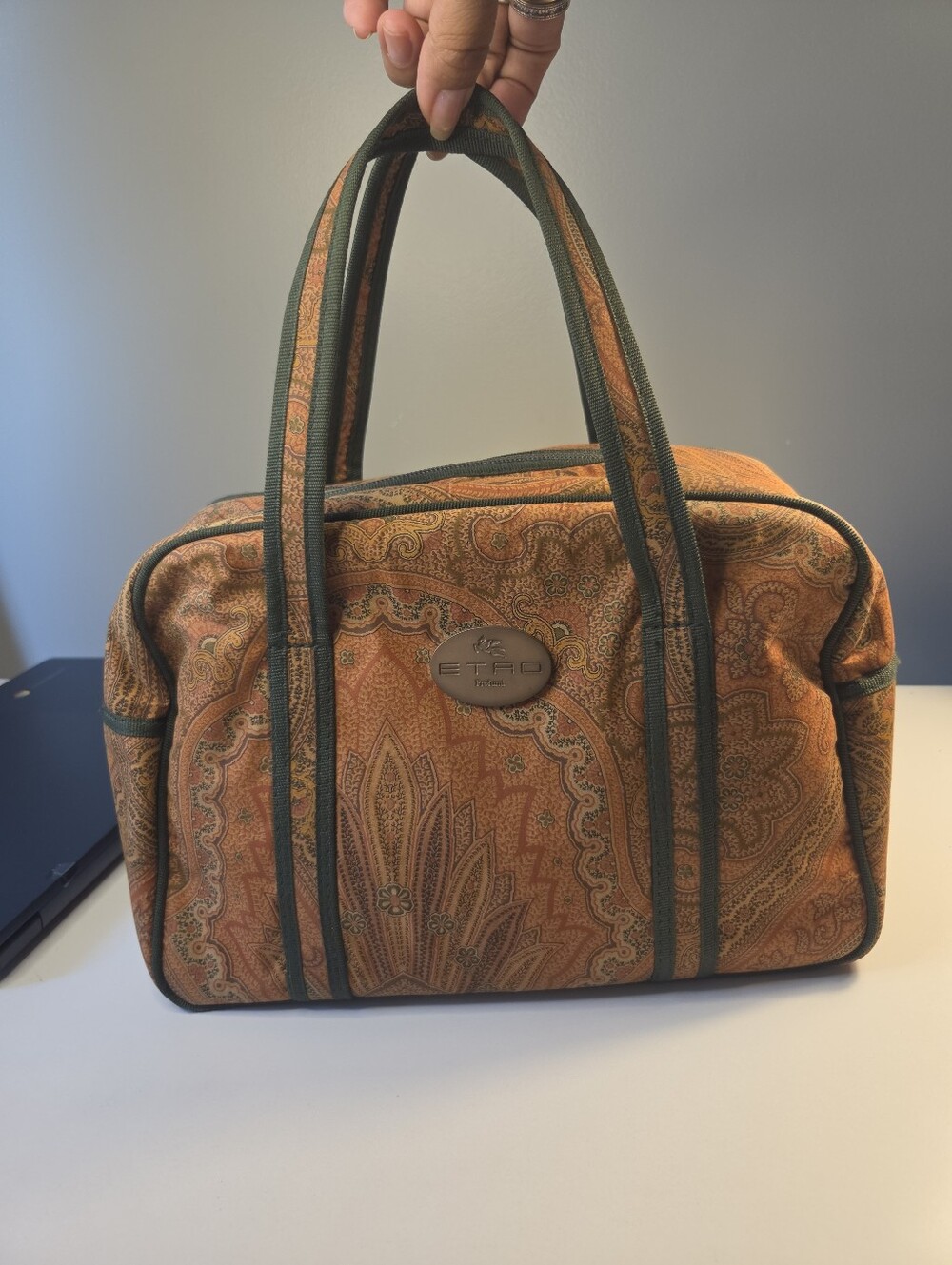 Authentic ETRO Paisley Boston Hand Bag Speedy Small Nylon Duffle Fabric YKK